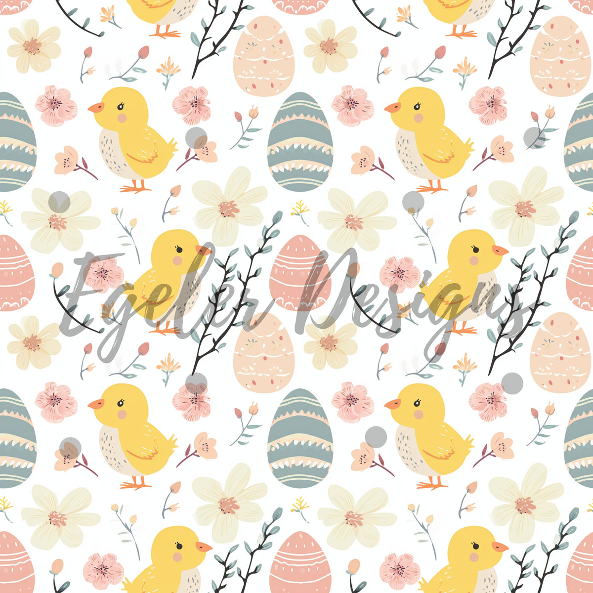 Easter Chick Egg Mix Seamless Pattern Digital Download – Egeler Designs