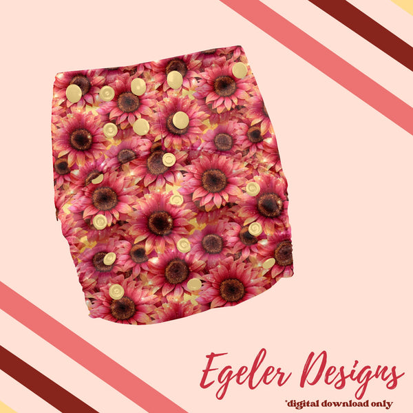 Sparkling Pink Sunflower Seamless Pattern Digital Download