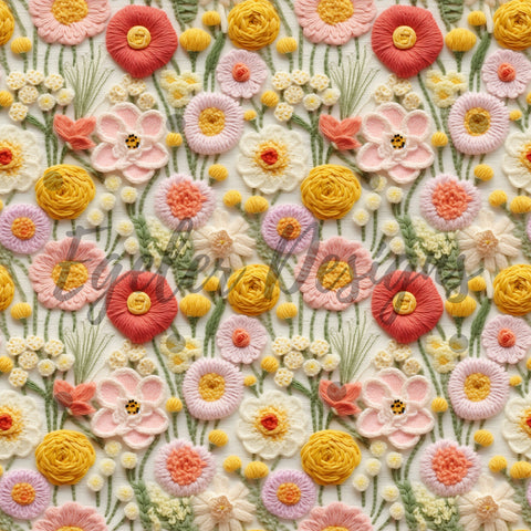 Embroidery Spring Floral Seamless Pattern Digital Download
