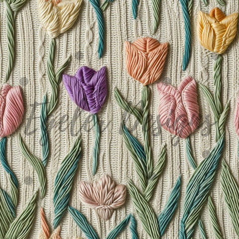 Embroidery Tulips Seamless Pattern Digital Download (LIMITED 35)