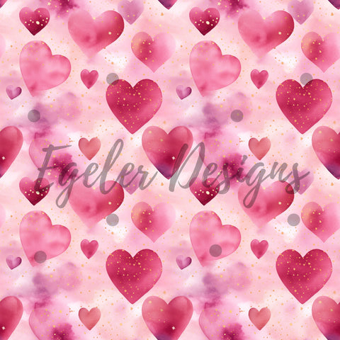 Watercolor Splatter Hearts Seamless Pattern Digital Download