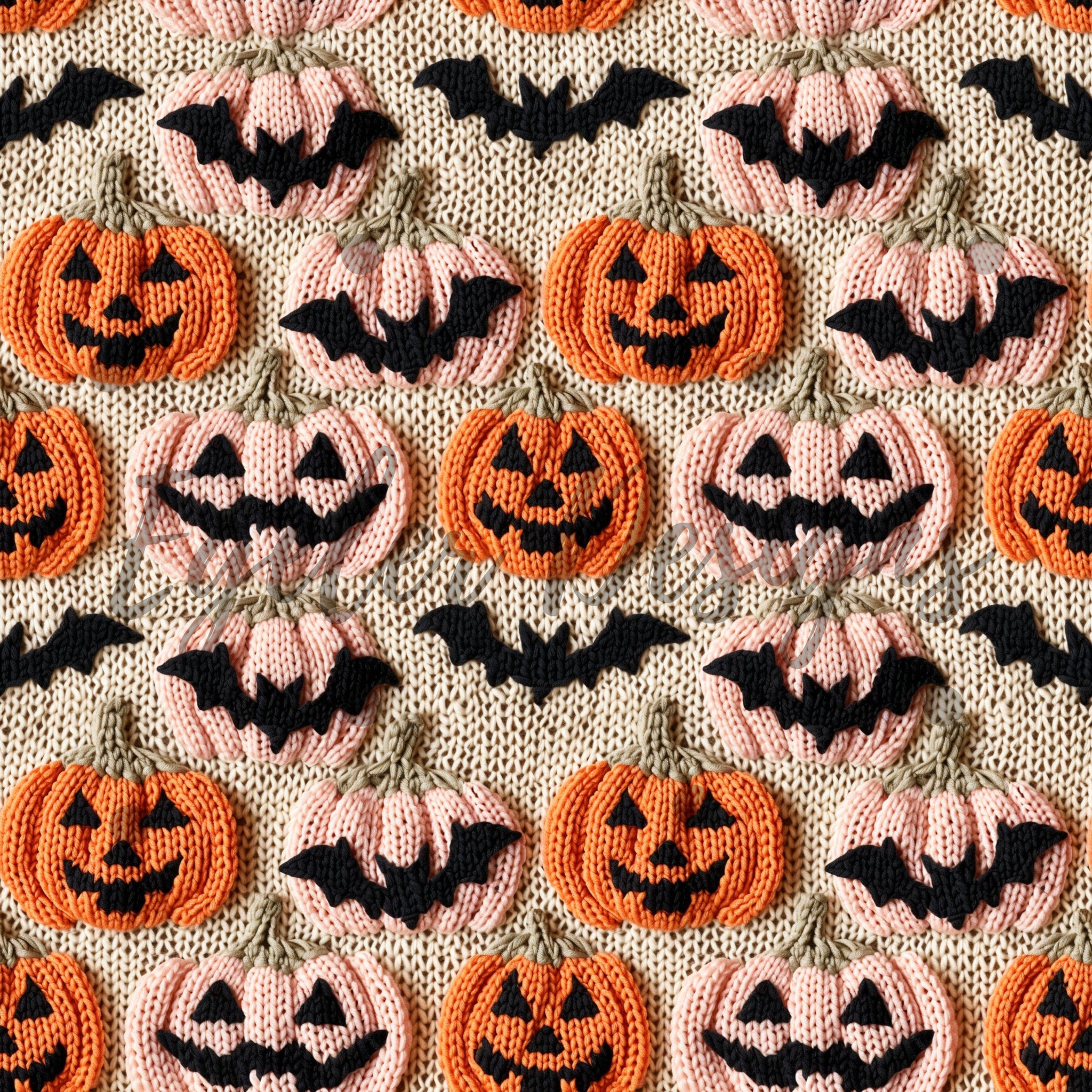 LIMITED - 15 - Halloween Pink Pumpkin Embroidery Seamless Pattern Digital Download