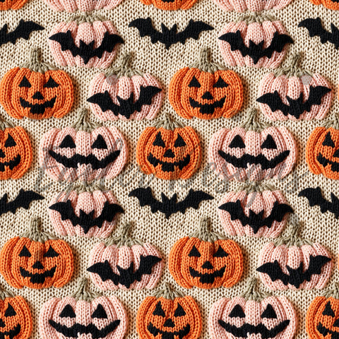 LIMITED - 15 - Halloween Pink Pumpkin Embroidery Seamless Pattern Digital Download