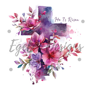 He Is Risen Purple Cross PNG - NOT Seamless (LIMITED 35)