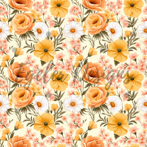 Peachy Vintage Floral Seamless Pattern Digital Download