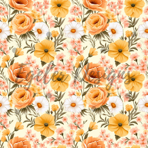 Peachy Vintage Floral Seamless Pattern Digital Download