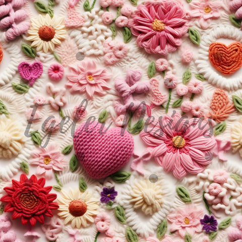 Valentine Crochet Scene Floral Seamless Pattern Digital Download (LIMITED 30)