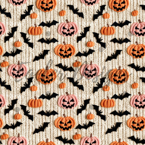 LIMITED - 15 - Halloween Pink Pumpkin Embroidery Seamless Pattern Digital Download