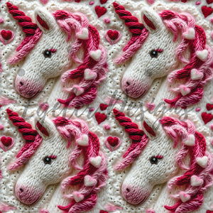 White Valentine Embroidery Unicorns Seamless Pattern Digital Download