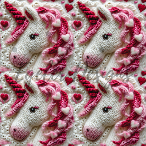 White Valentine Embroidery Unicorns Seamless Pattern Digital Download