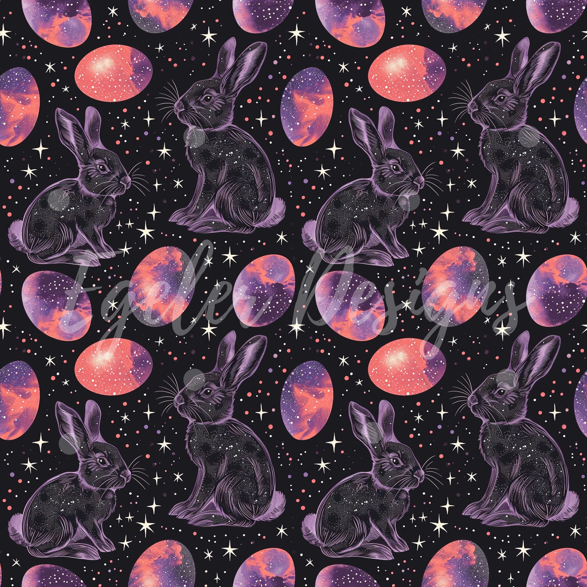 Galaxy Bunnies Seamless Pattern Digital Download