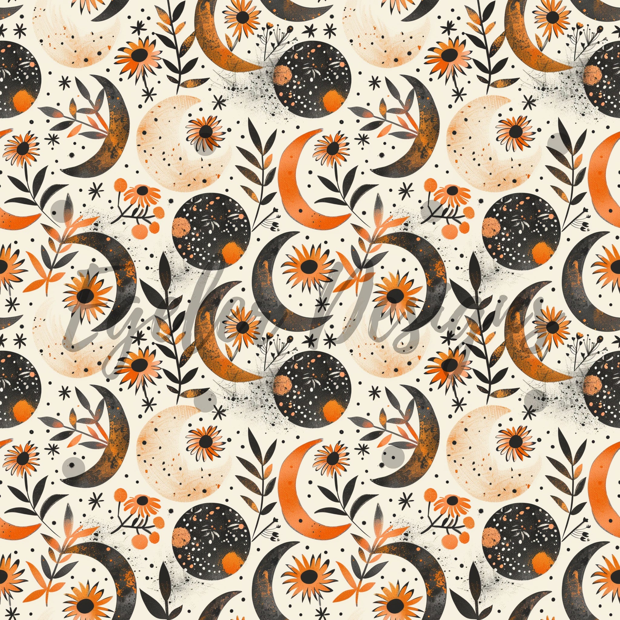 LIMITED - 15 - Halloween Watercolor Moons Seamless Pattern Digital Download