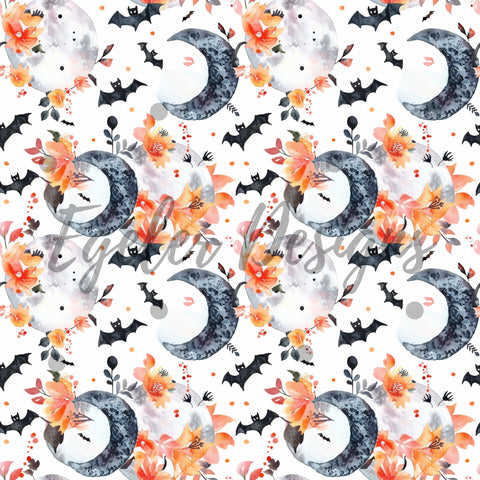 LIMITED - 15 - Halloween Watercolor Moons Seamless Pattern Digital Download