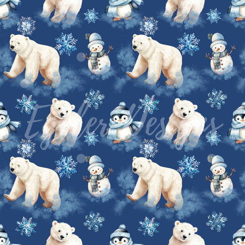 Blue Winter Animals Seamless Pattern Digital Download