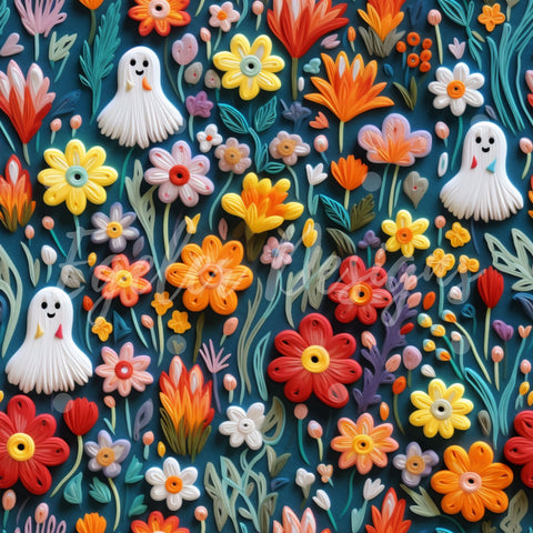 Bright Floral Ghost Seamless Pattern Digital Download