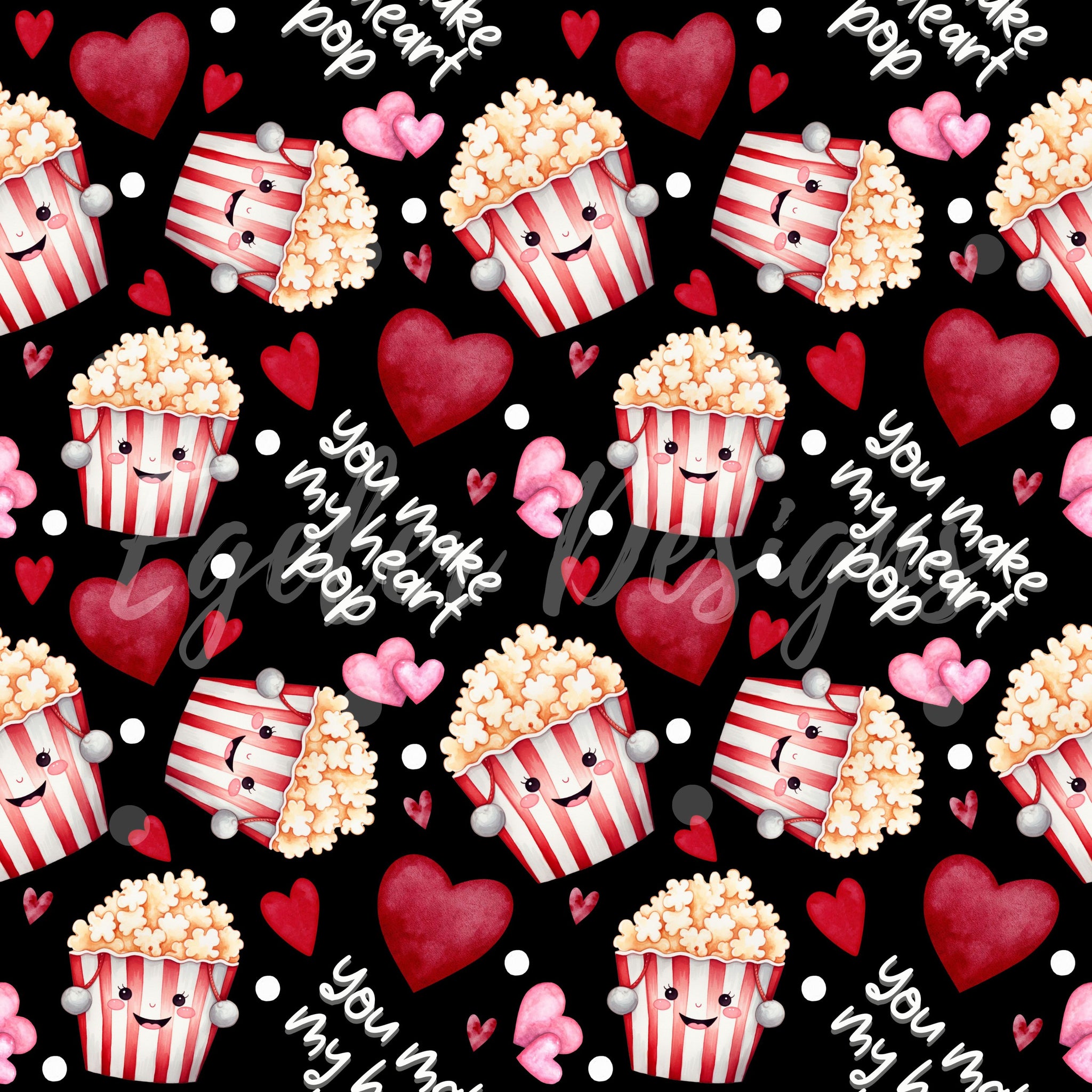 Valentine Popcorn Seamless Pattern Digital Download