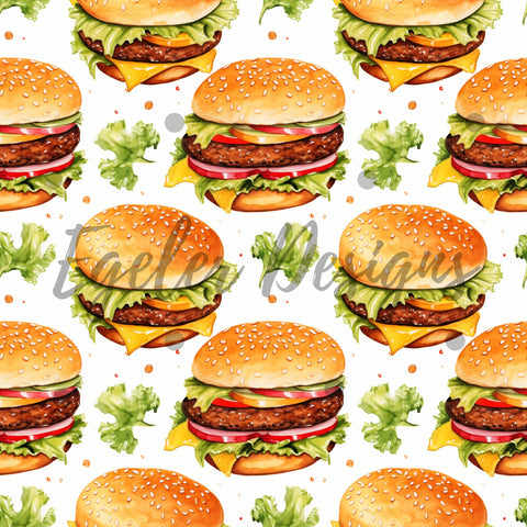 Watercolor Cheeseburger Seamless Pattern Digital Download