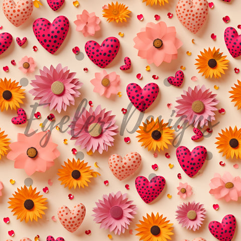 Paper Mache Valentine Hearts Seamless Pattern Digital Download (LIMITED)