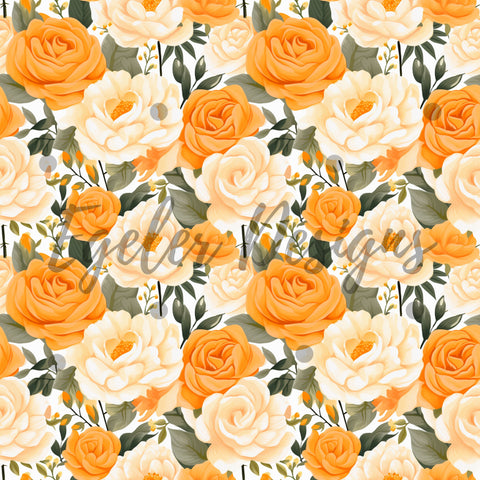 Orange Roses Vintage Floral Seamless Pattern Digital Download (LIMITED 30)