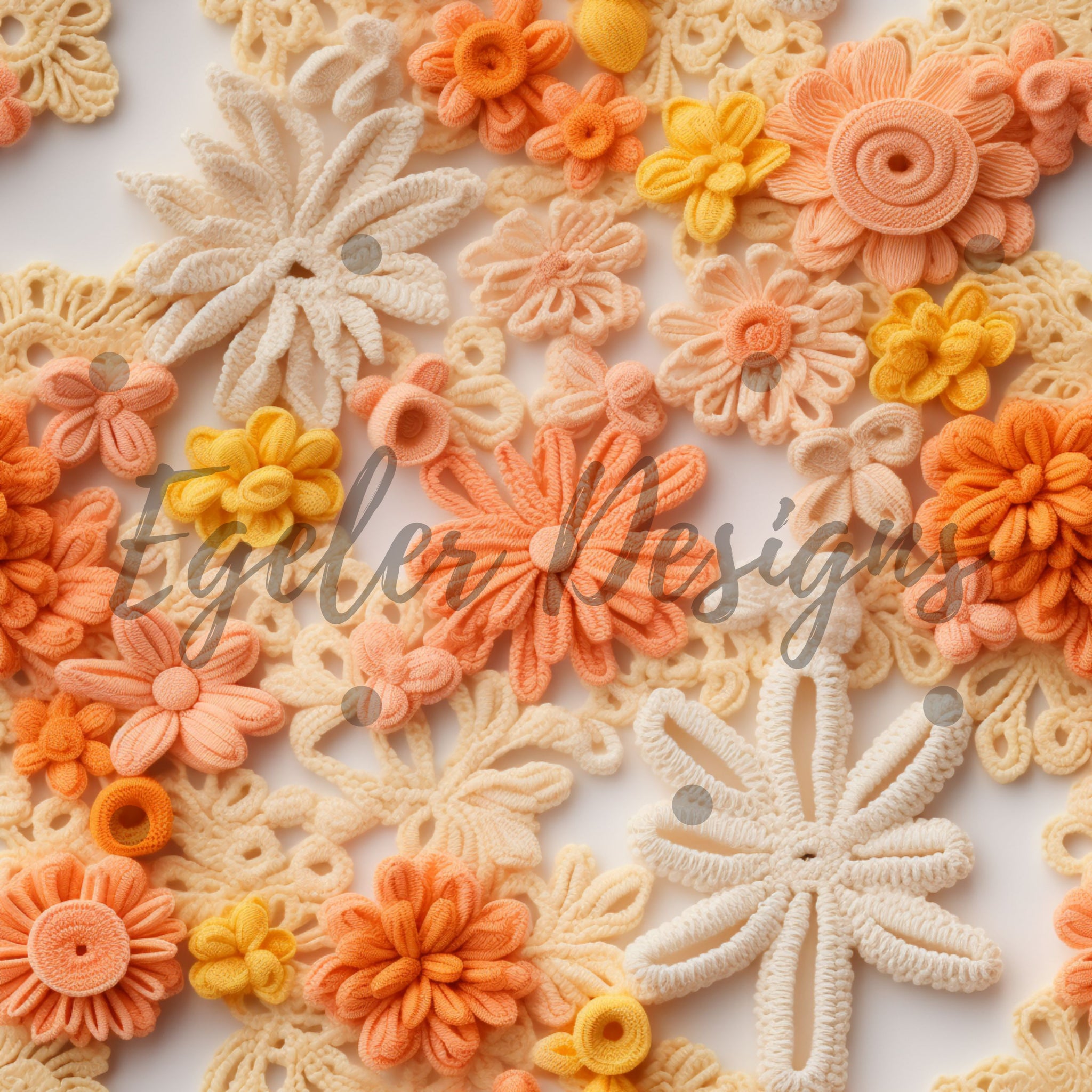 Orange Crochet Floral Seamless Pattern Digital Download (LIMITED 30)