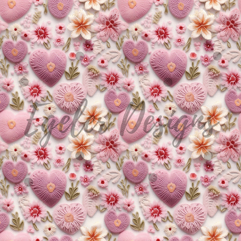 Embroidery Hearts Seamless Pattern Digital Download
