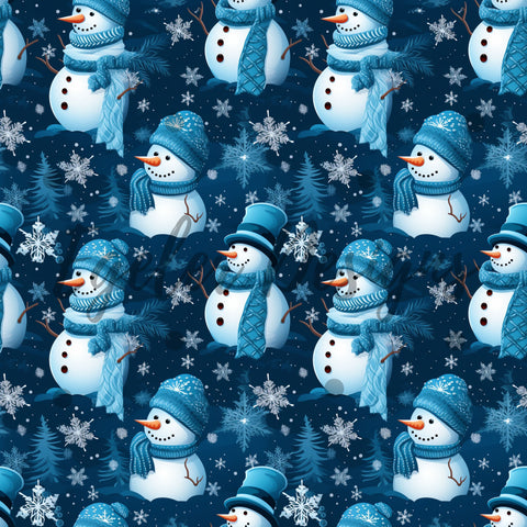 Blue Snowman Seamless Pattern Digital Download