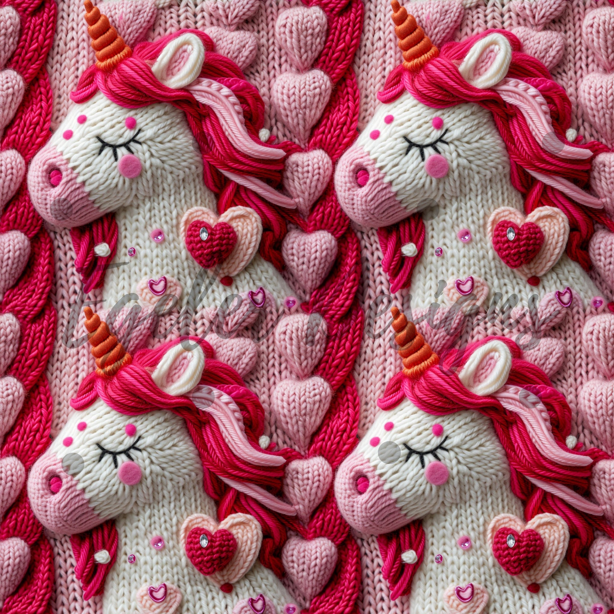 Pink Valentine Embroidery Unicorns Seamless Pattern Digital Download