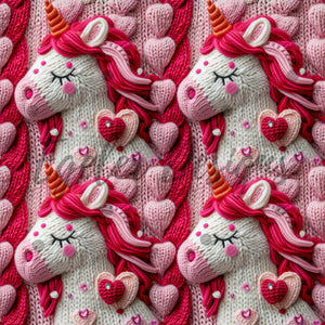 Pink Valentine Embroidery Unicorns Seamless Pattern Digital Download