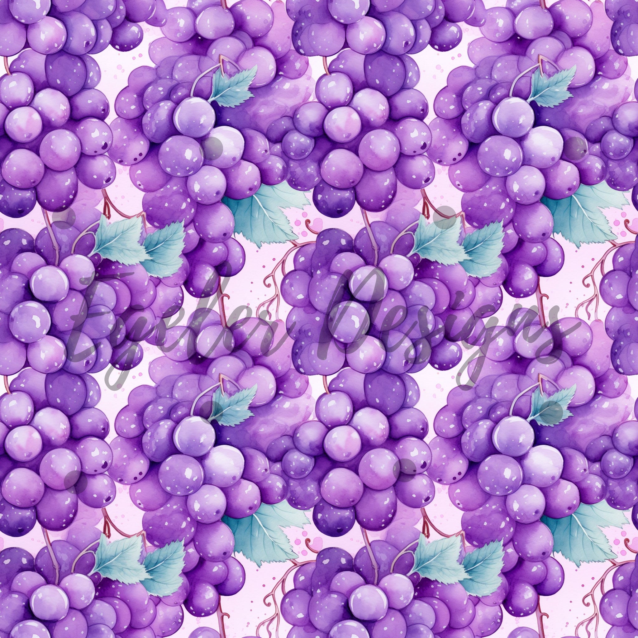 Watercolor Grapes Seamless Pattern Digital Download LIMITED 35