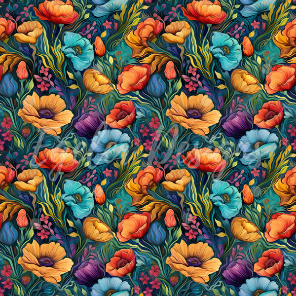 Watercolor Bright Pop Floral Seamless Pattern Digital Download