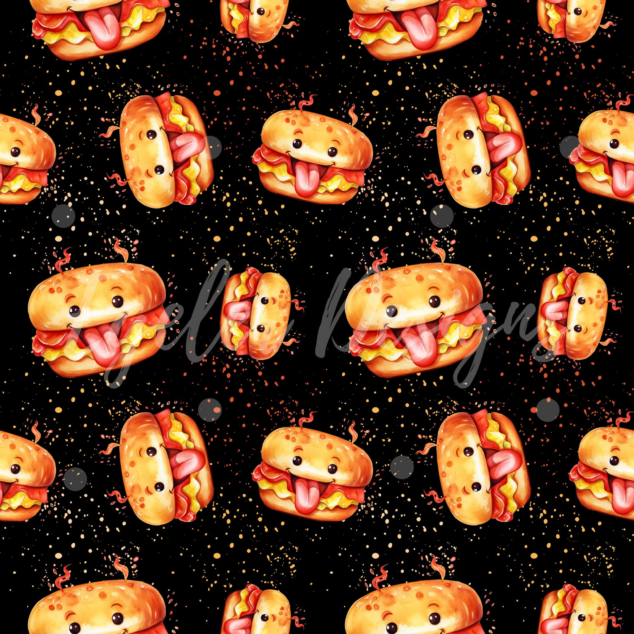 Kawaii Cheeseburger Seamless Pattern Digital Download