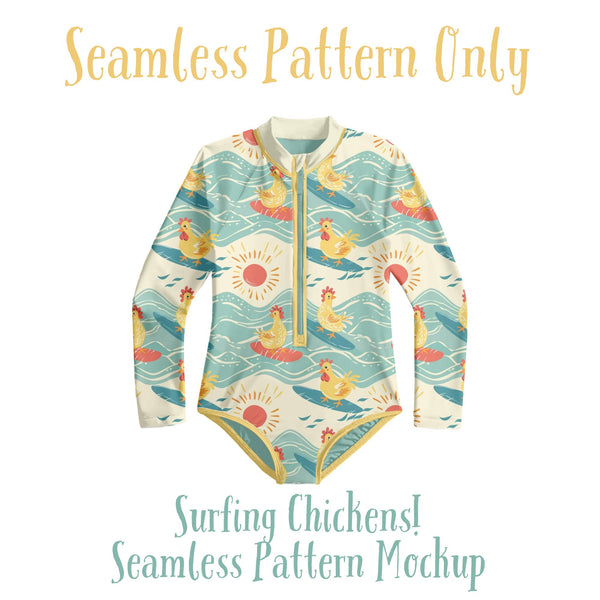 Surfing Chickens Seamless Pattern Digital Download