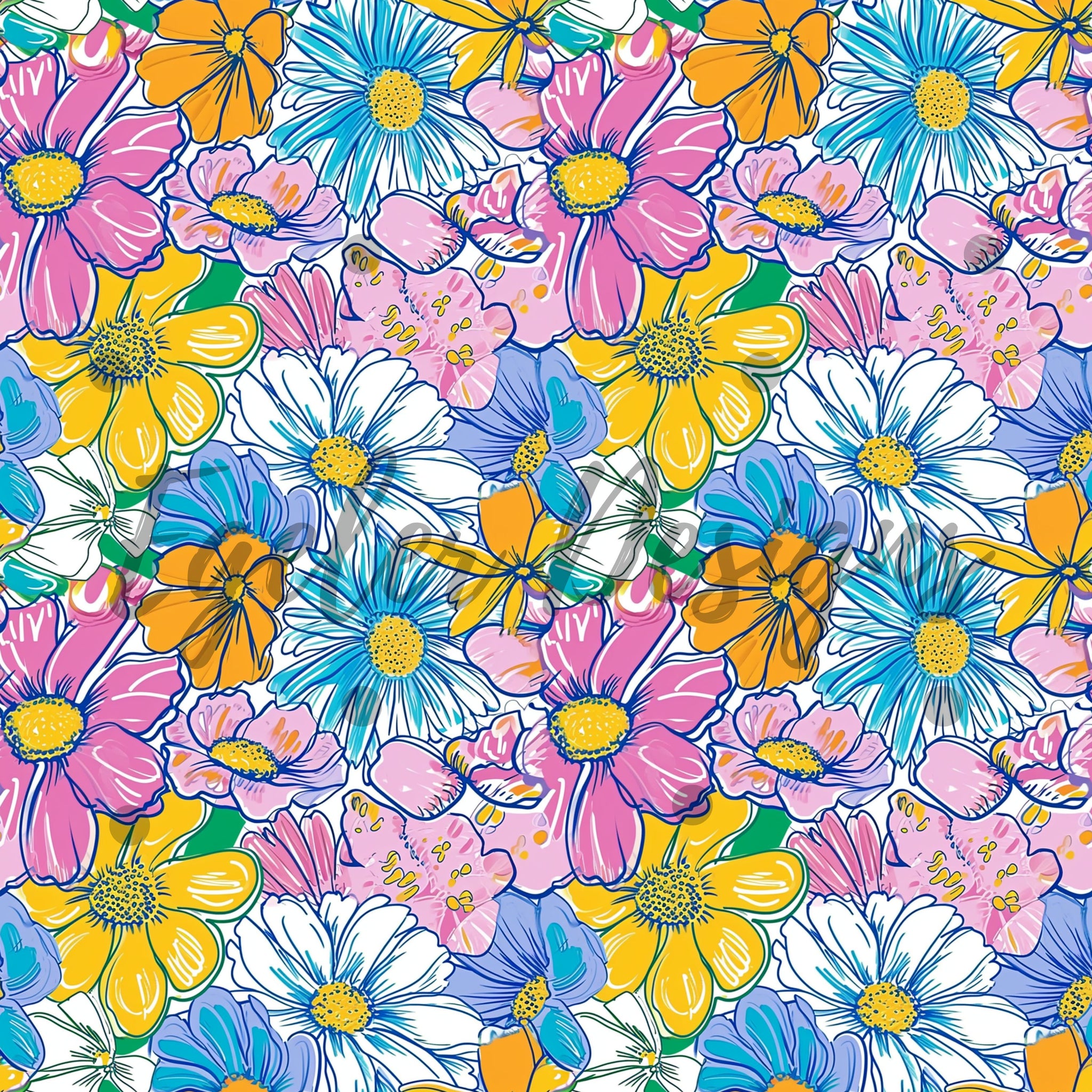 Multi Color Spring Floral Seamless Pattern Digital Download