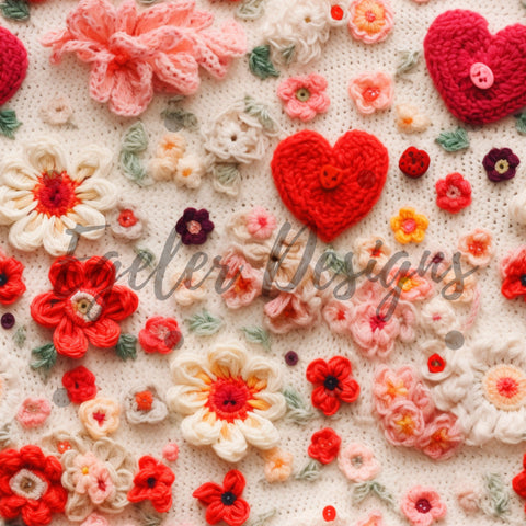 Valentine Crochet Scene Floral Seamless Pattern Digital Download (LIMITED 30)