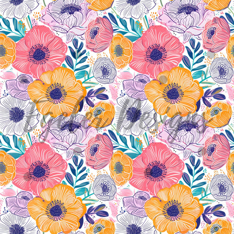 Bright Lined Spring Floral Seamless Pattern Digital Download