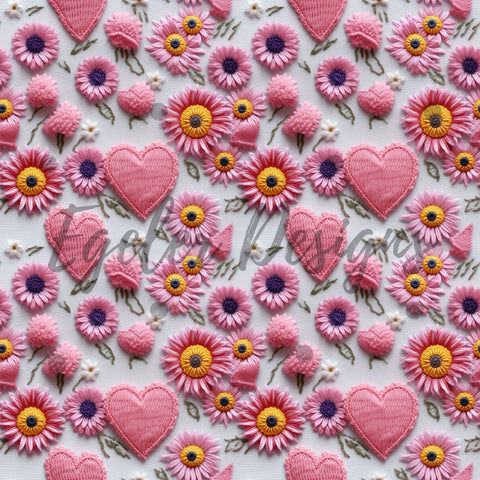 Pink Sunflower Embroidery Valentines Seamless Pattern Digital Download (LIMITED)