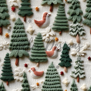Embroidery Crochet Knit Tree Scene Seamless Pattern Digital Download (LIMITED 30)