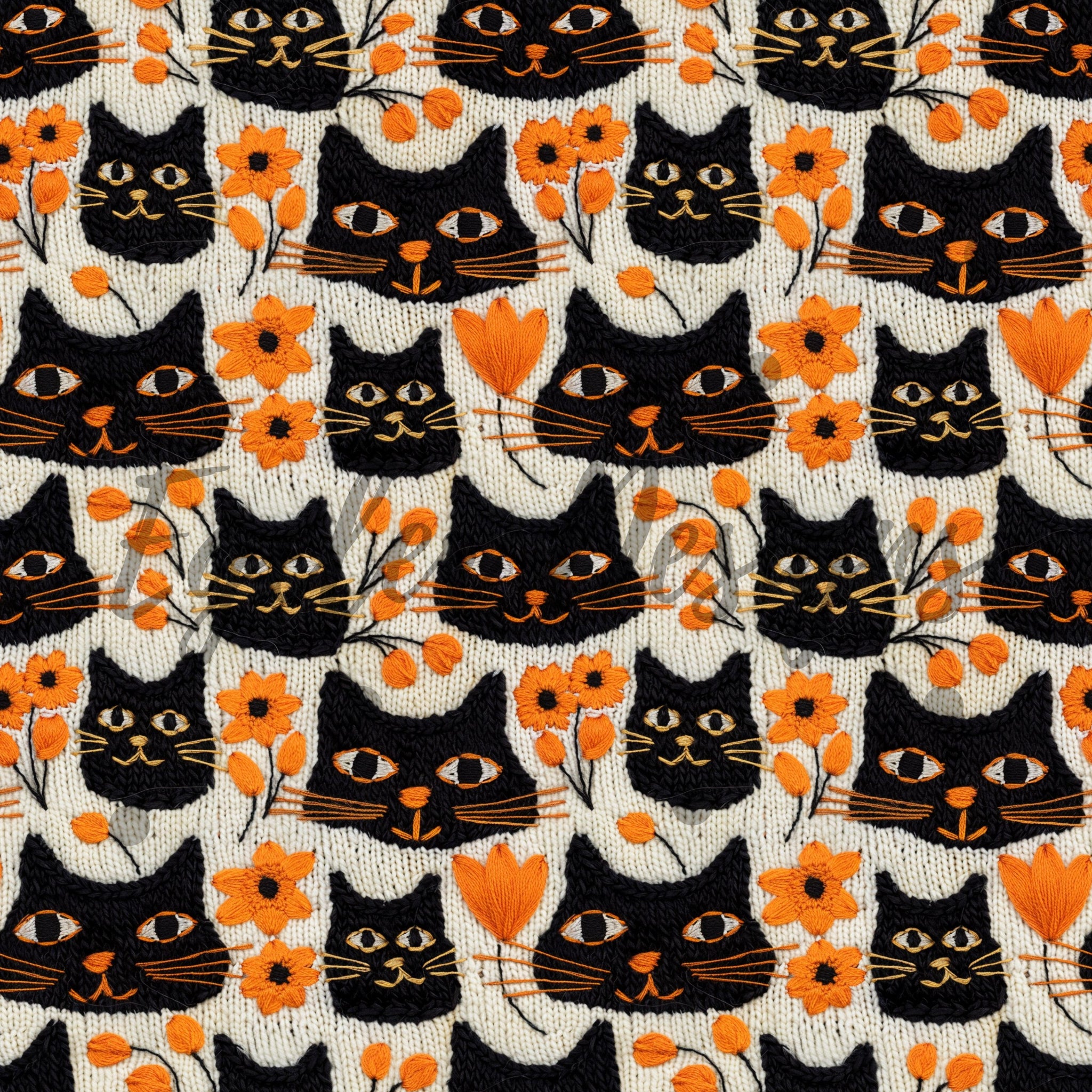 LIMITED - 15 - Halloween Cat Embroidery Seamless Pattern Digital Download