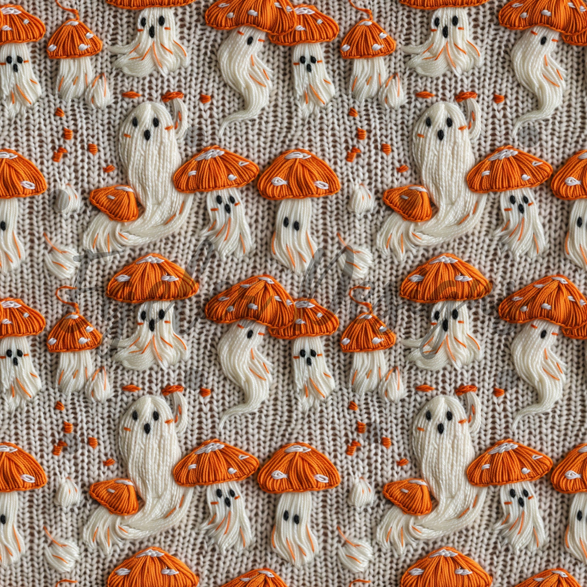 LIMITED - 15 - Halloween Shroom Ghost Embroidery Ghost Seamless Pattern Digital Download