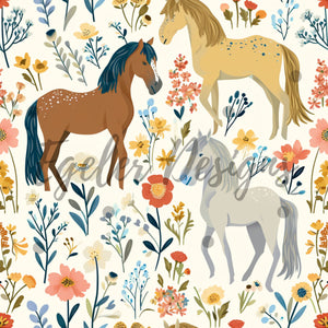 Spring Horses Floral Seamless Pattern Digital Download