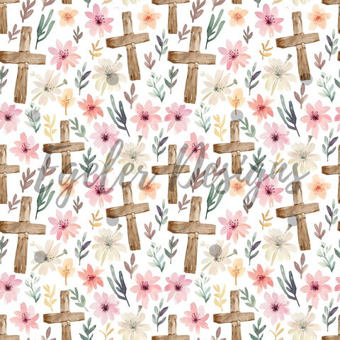Wooden Floral Crosses Seamless Pattern Digital Download (LIMITED 30)