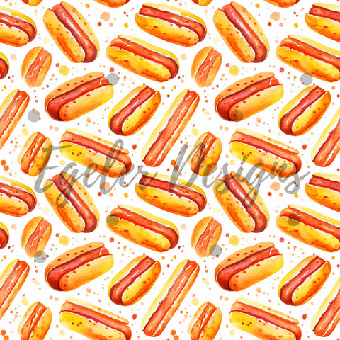 Watercolor Hot Dogs Seamless Pattern Digital Download