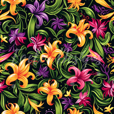 Mardi Gras Floral Seamless Pattern Digital Download