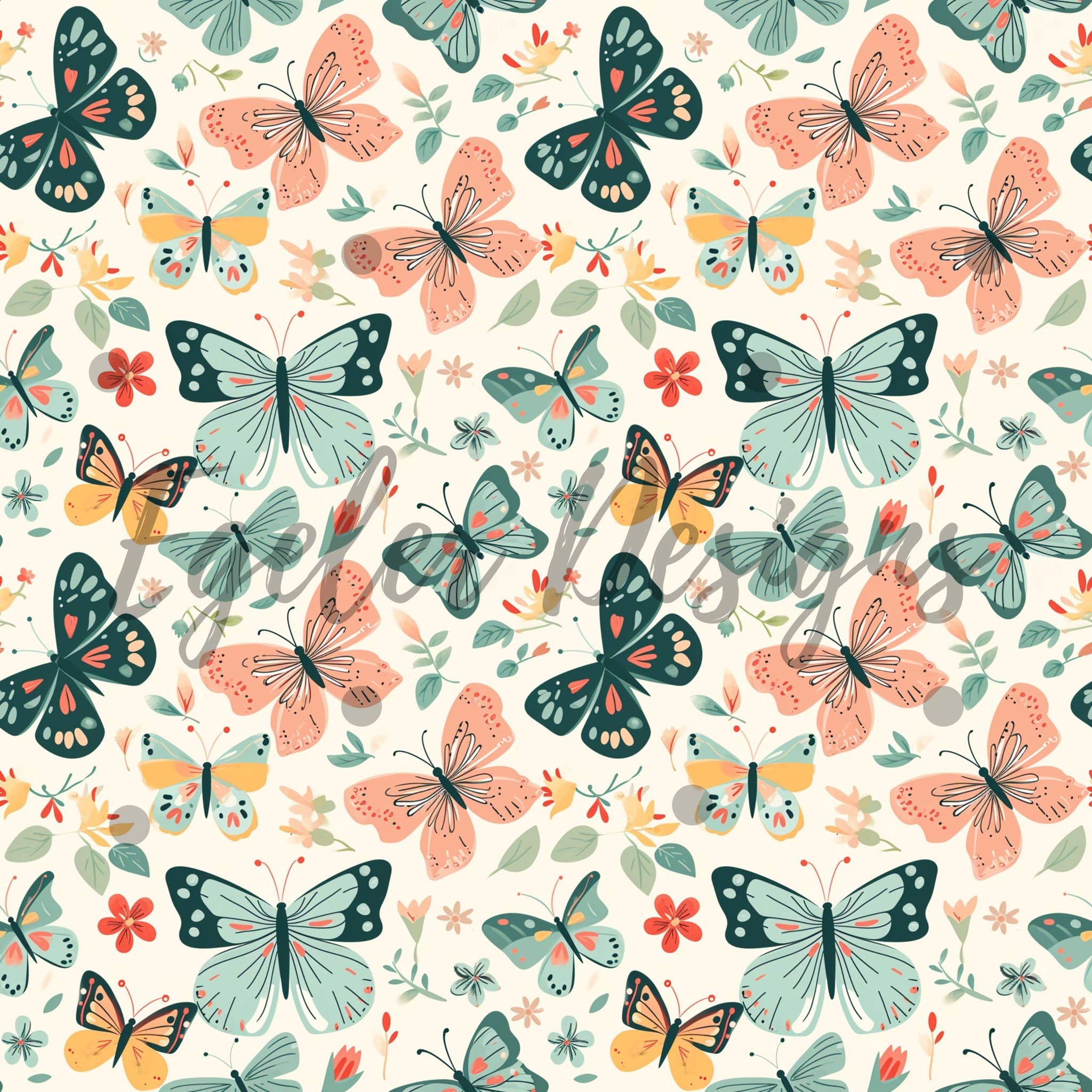 Spring Butterflies Seamless Pattern Digital Download