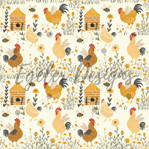 Chickens With BEE WINGS Seamless Pattern OR Border Print Digital Download