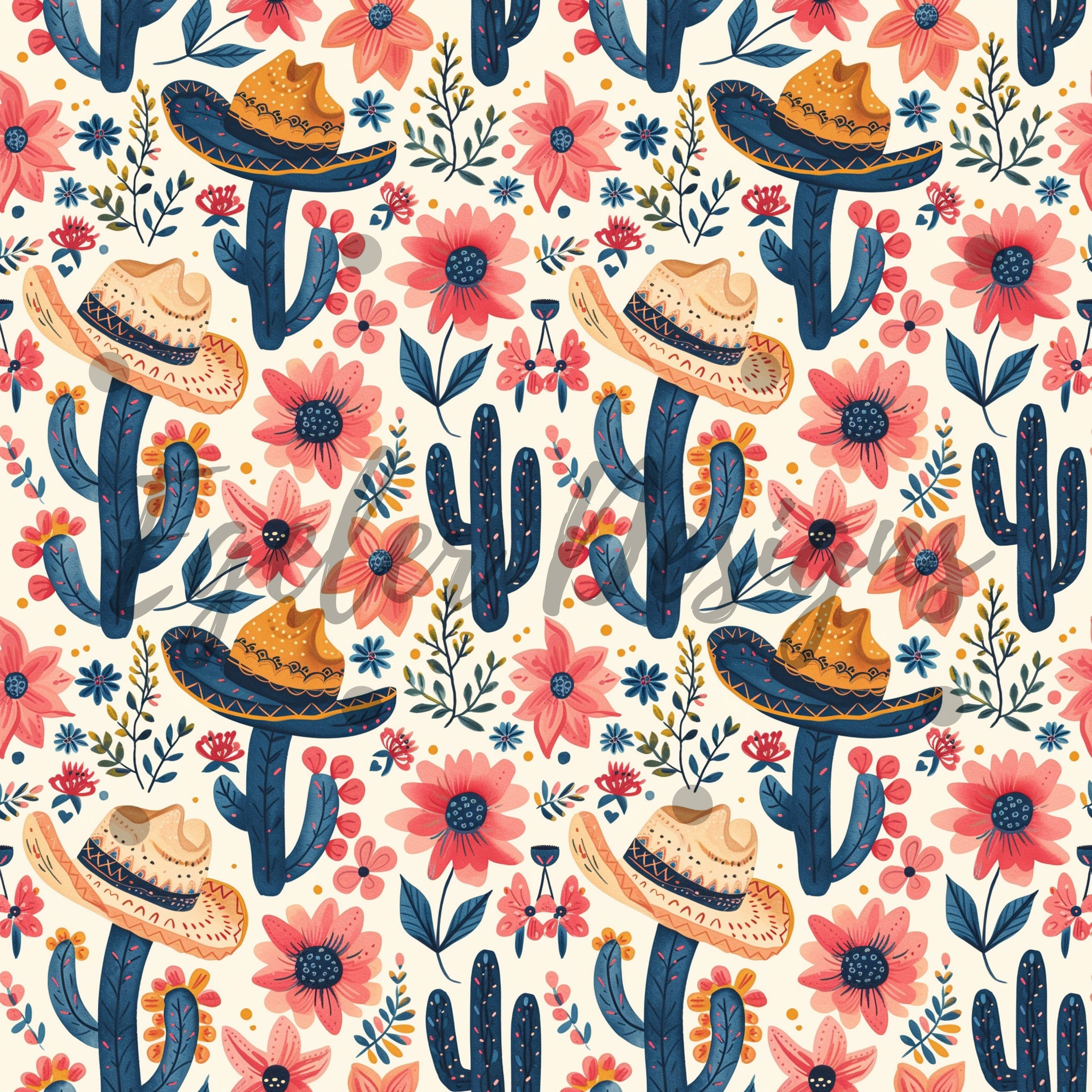Cacti Hats Seamless Pattern Digital Download - LIMITED 30