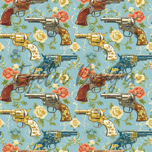 Floral Blue Revolver Seamless Pattern Digital Download - LIMITED 30