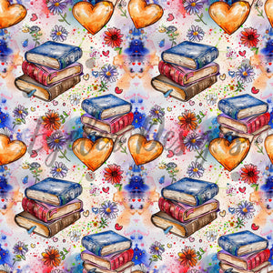 LIMITED - 15 - Heart Books Seamless Pattern Digital Download