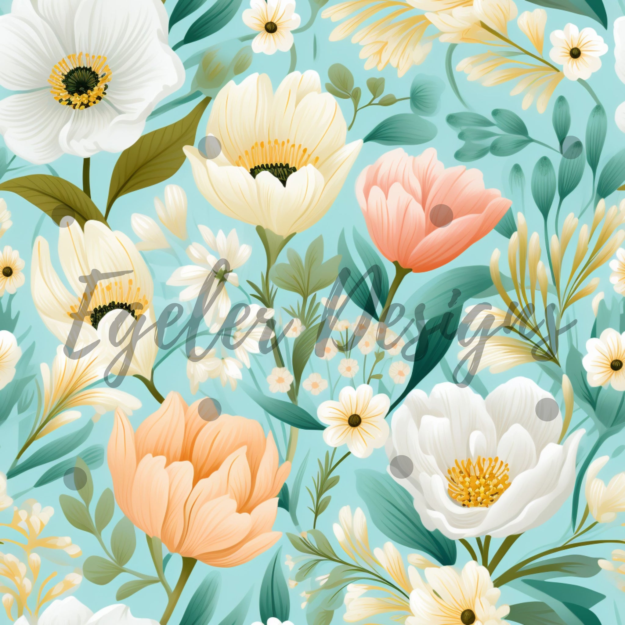 Light Blue Floral Seamless Pattern Digital Download - LIMITED 25 DOWNLOADS