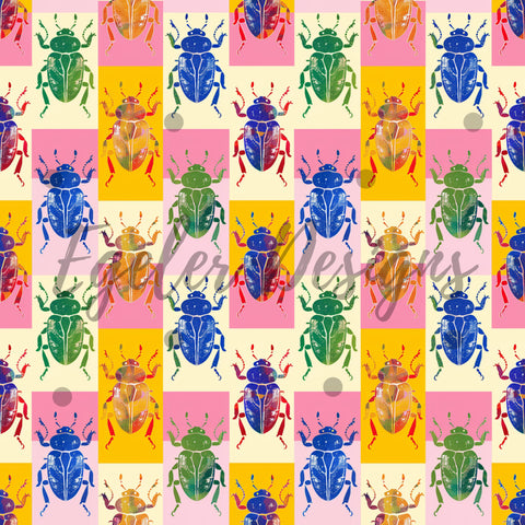 Colorful Bugs Seamless Pattern Digital Download